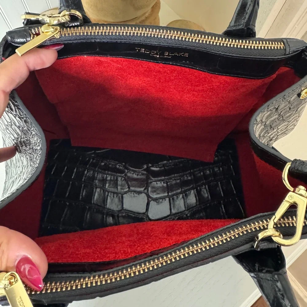 Teddy Blake New York Ava Black Croc Embossed Leather Satchel Handbag Italy
